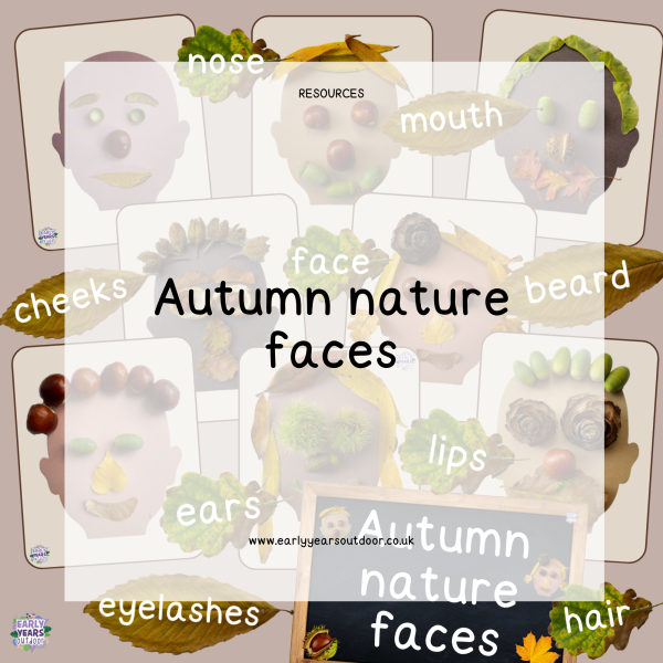 Autumn nature faces and vocabulary on leaves