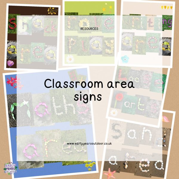 Classroom area signs made from nature