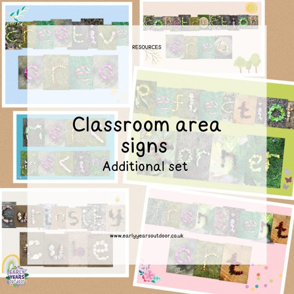 Classroom area signs made from nature