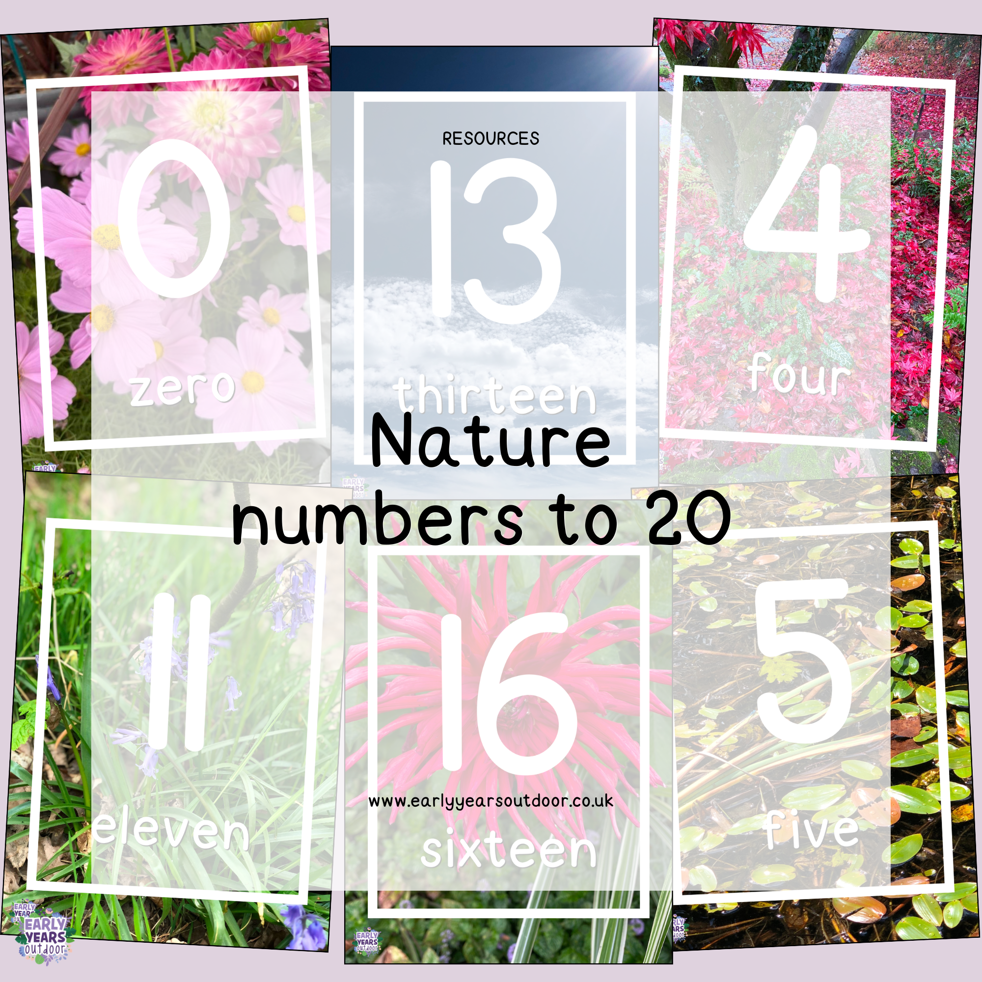 Nature backgrounds with numbers to 20
