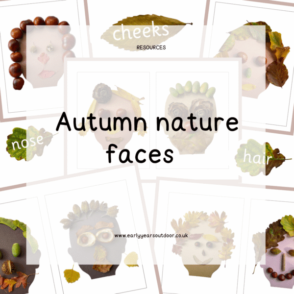 Faces made by autumn nature and vocabulary on leaves