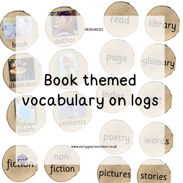 Log slices with book vocabulary and images