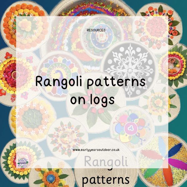 Rangoli pattern images on logs