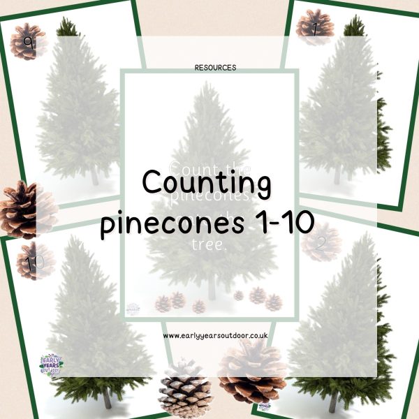 Pine trees with numbers for counting pinecones onto