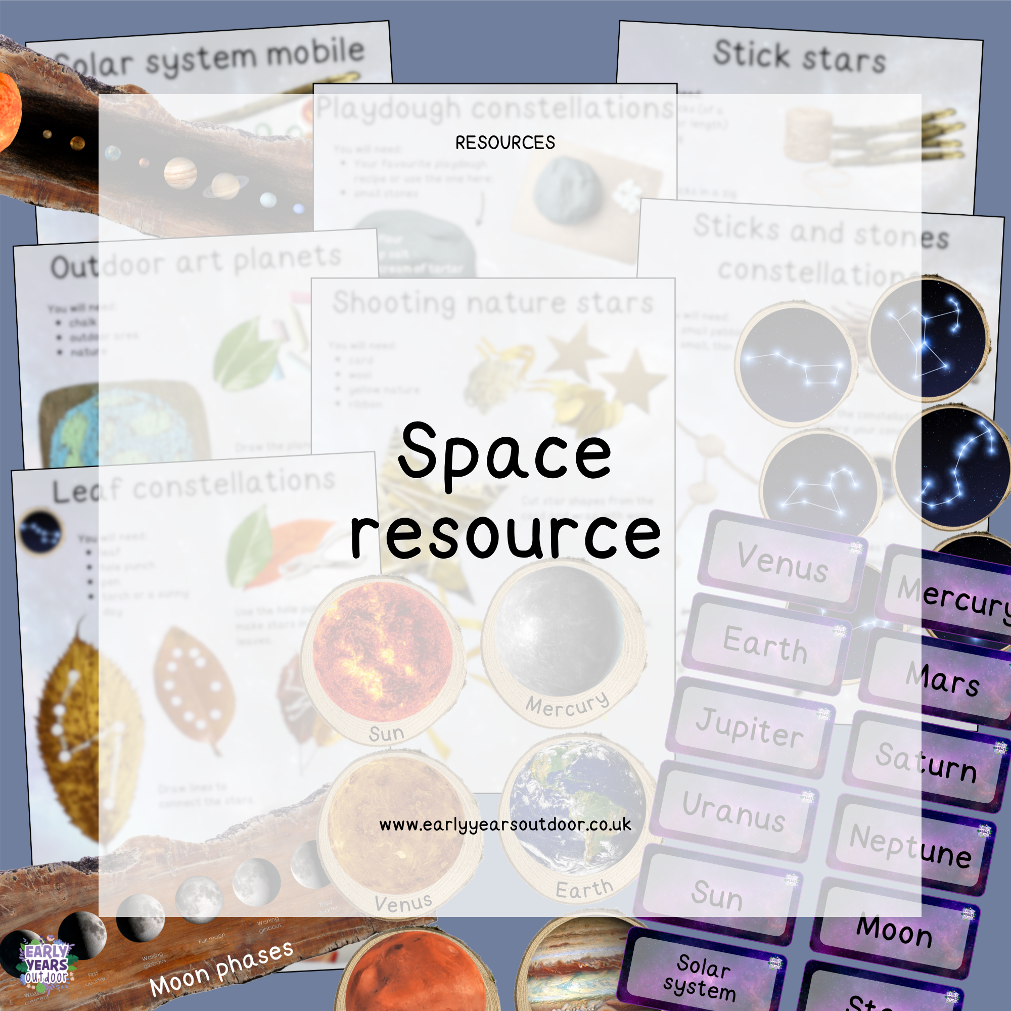 Space themed activities, logs and vocabulary