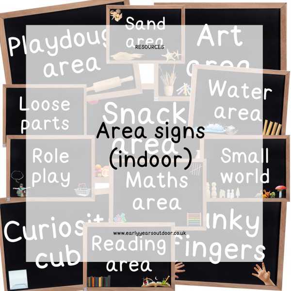 Outdoor area signs with a blackboard theme