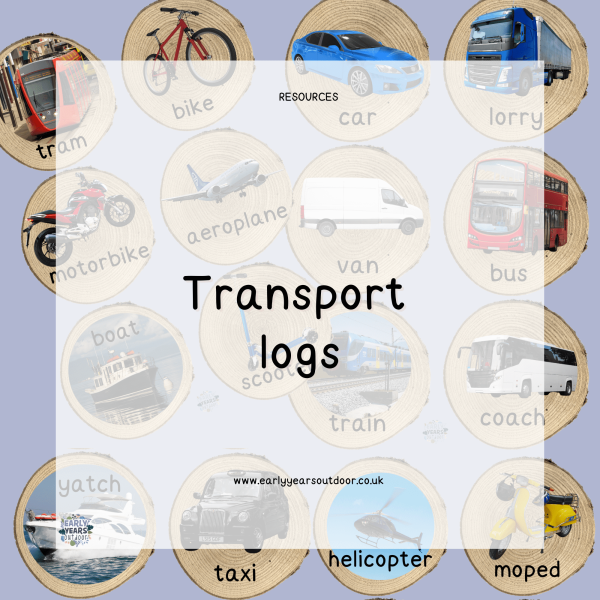 A set of logs with transport images on