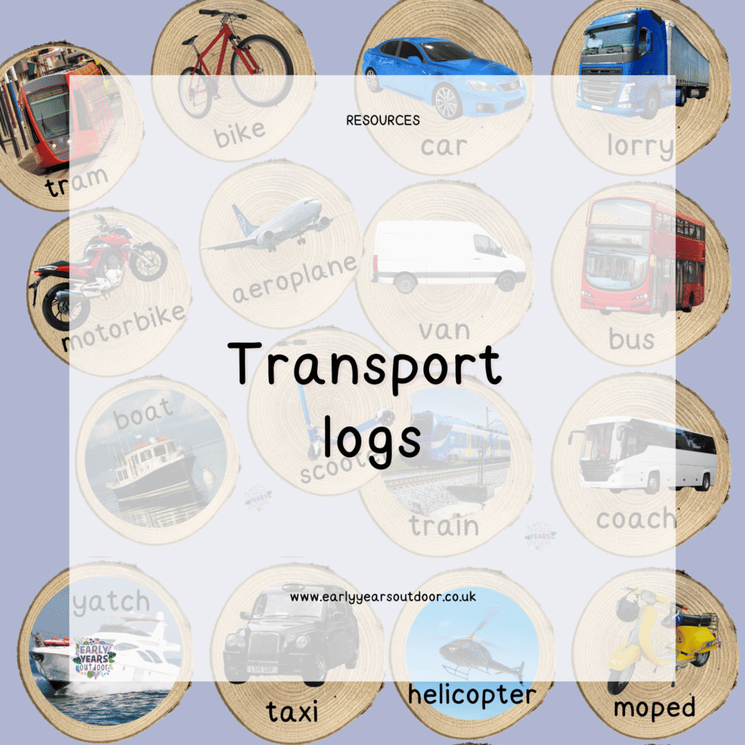 A set of logs with transport images on