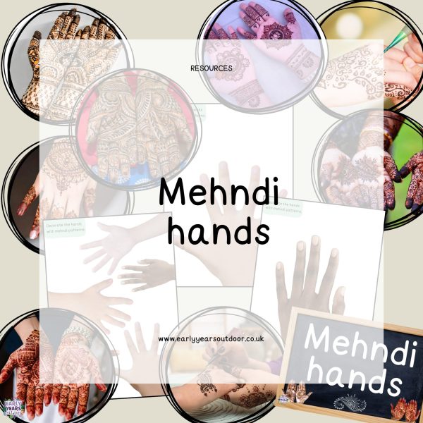 Mehndi hands with a sign and images