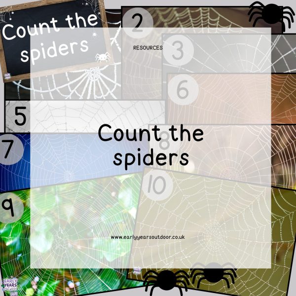 Count the spiders activity mats and a sign.