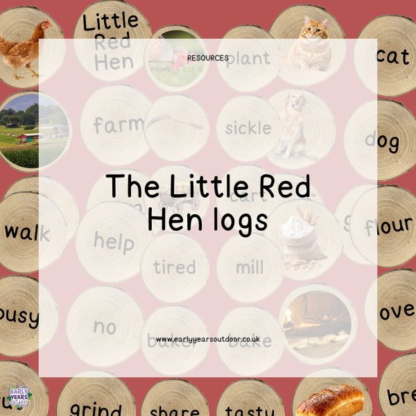 The Little Red Hen images and vocabulary on log slices