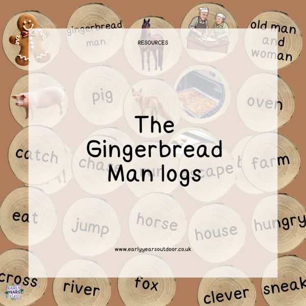 The Gingerbread Man images and vocabulary on log slices