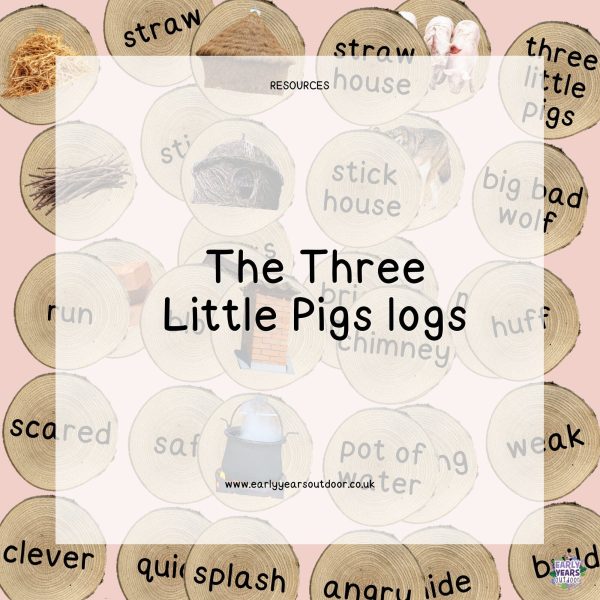 The Three Little Pigs images and vocabulary on logs