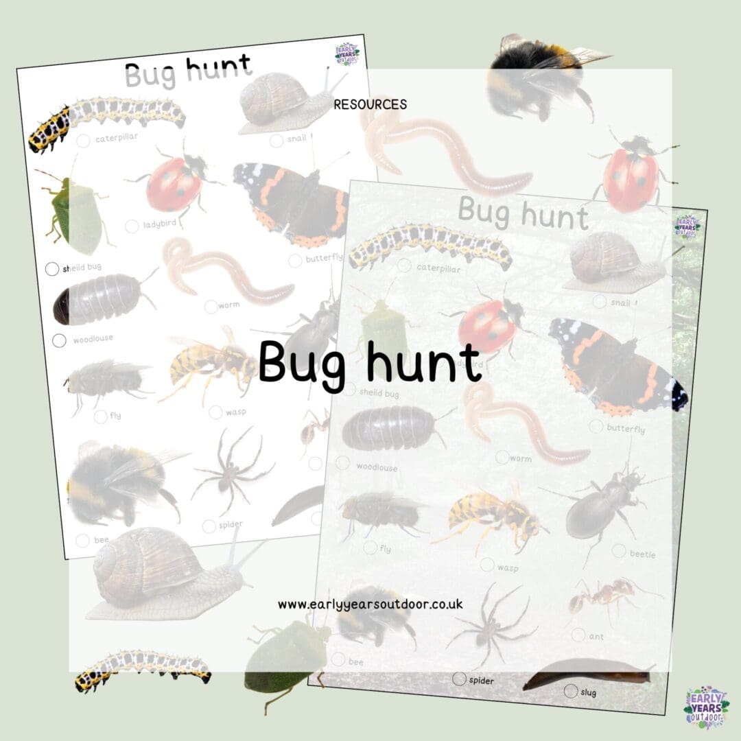 Two bugs hunt sheets with common found UK bugs with labels and circles to tick off