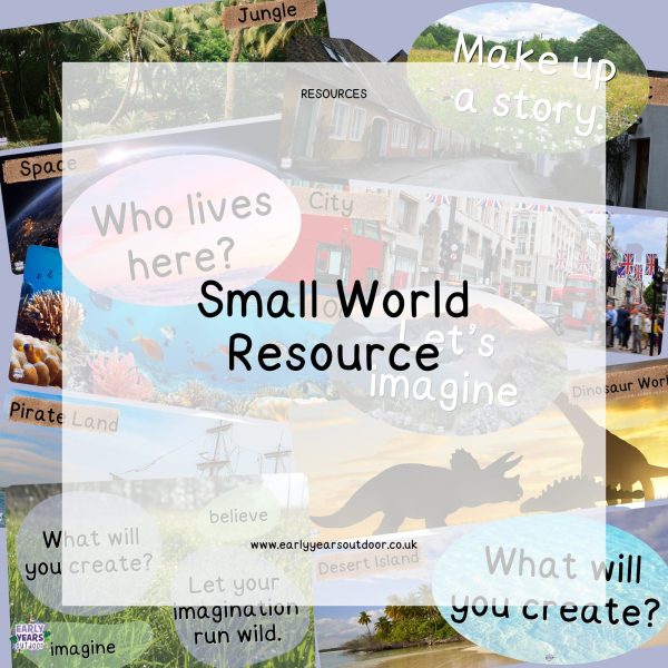 Images with labels and signs for the Early Years small world area