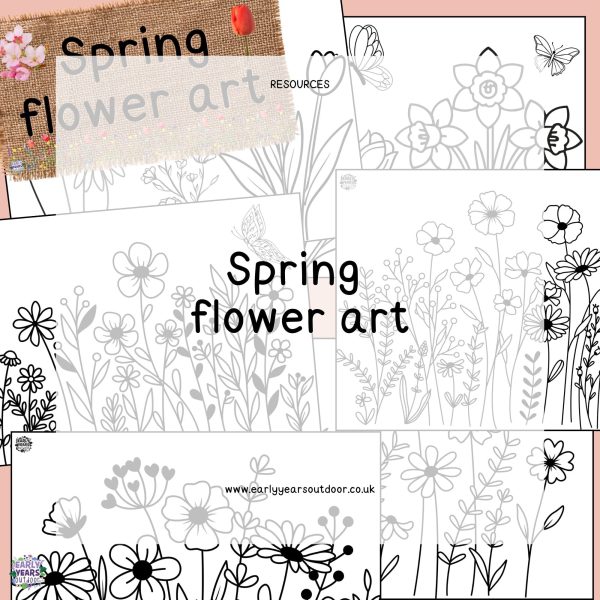 Spring flower art outlines and a sign