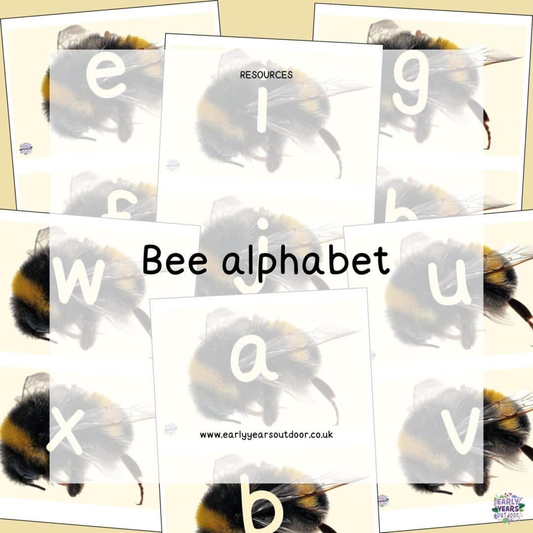 lowercase alphabet on images of bumblebees