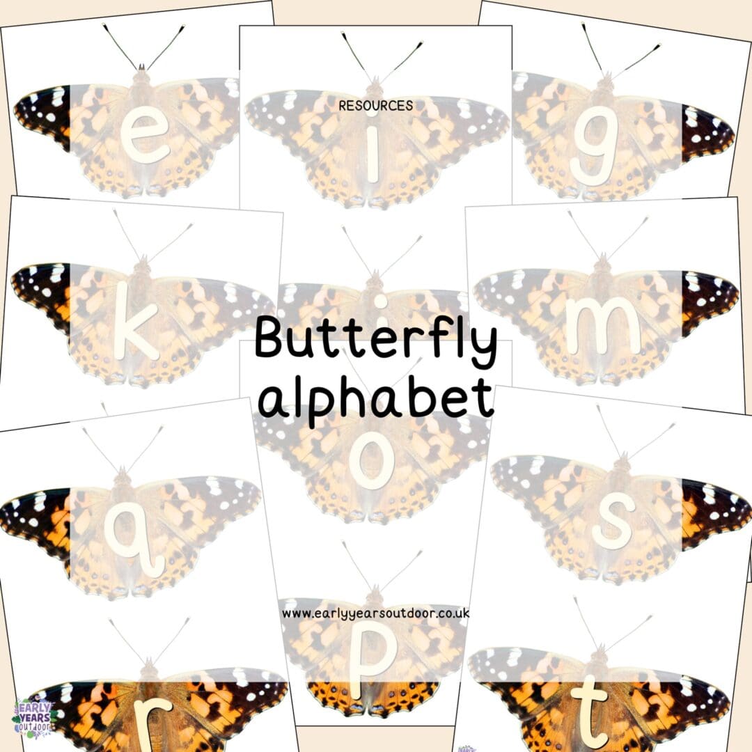 Lowercase alphabet on butterfly images