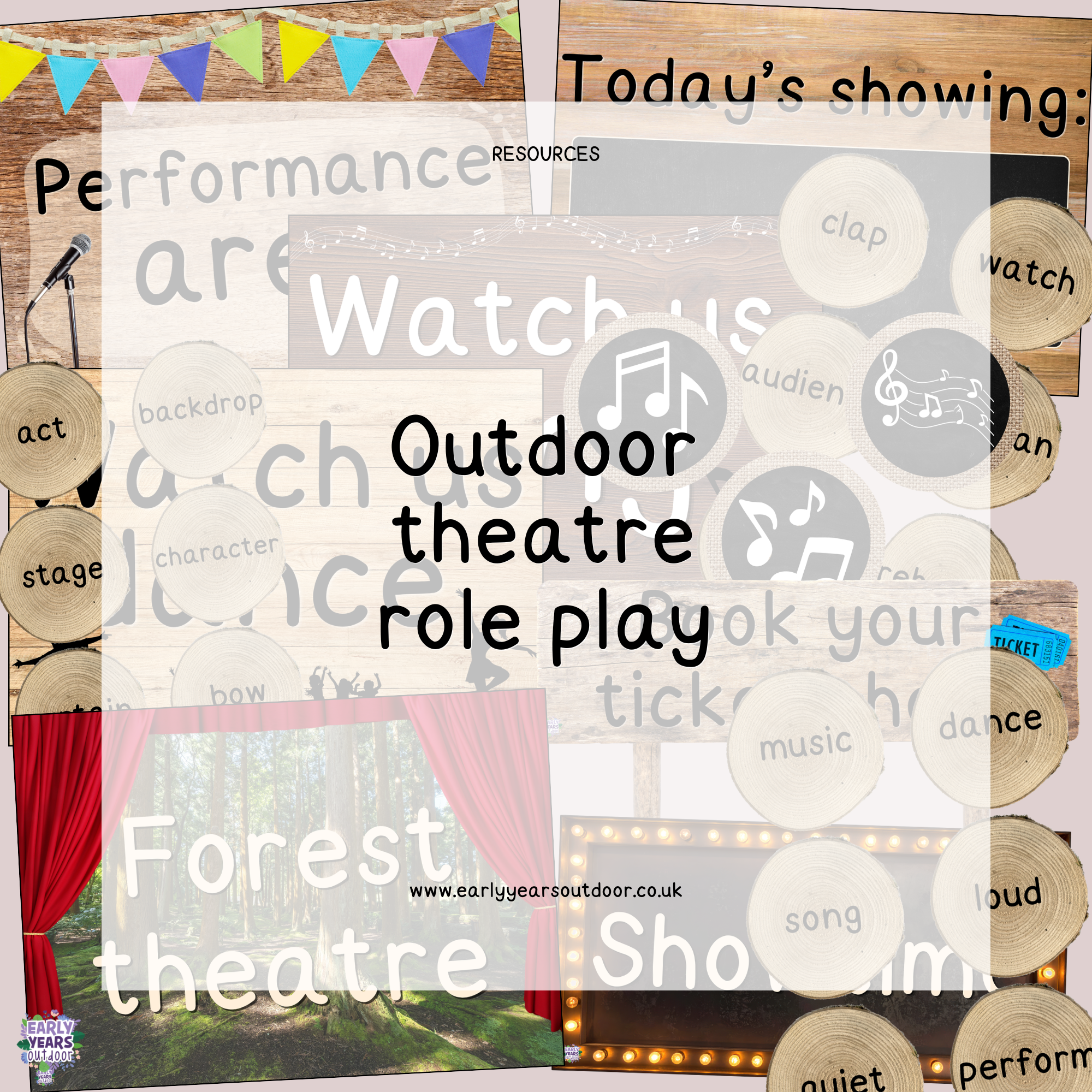 Outdoor theatre role play signs, vocabulary and images