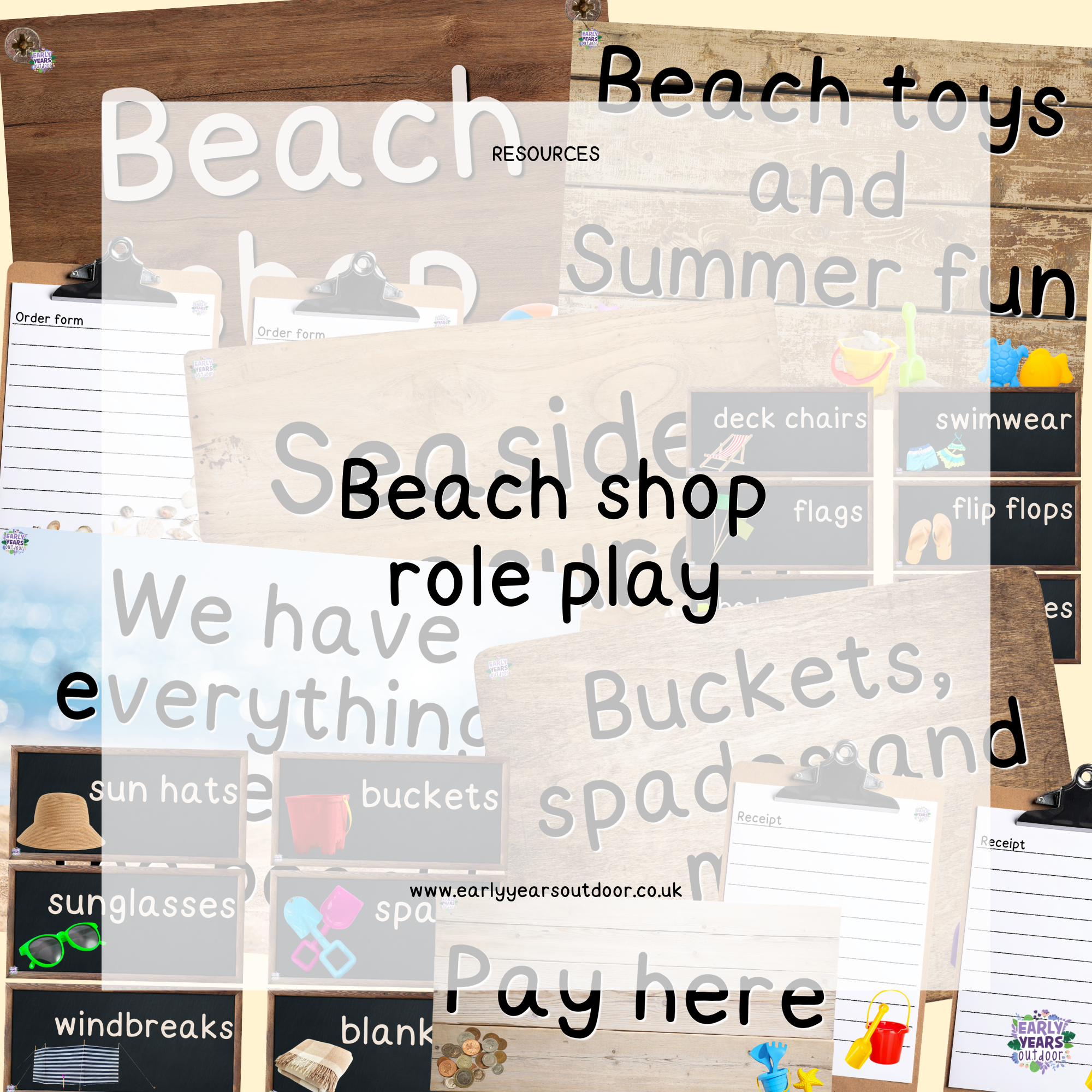 Beach shop role play with signs and labels
