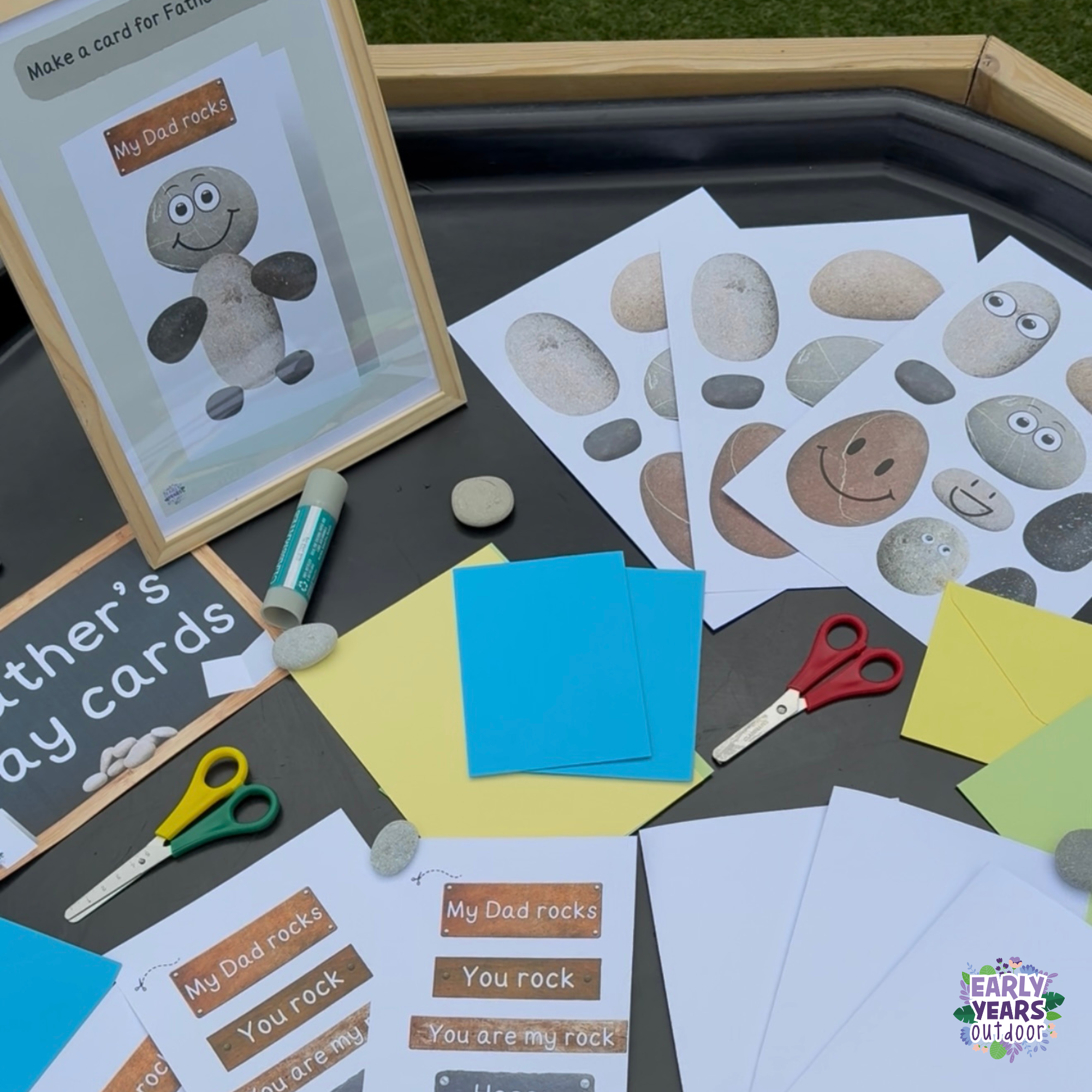 Father's Day rock cards Father's Day rock cards activity with card, scissors, pens, rock images and signs